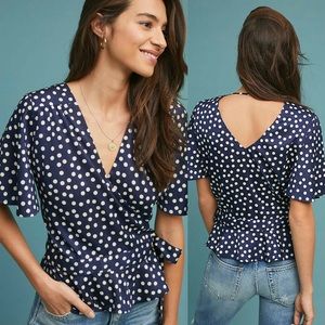 Anthropologie Polka Dot Wrap Top